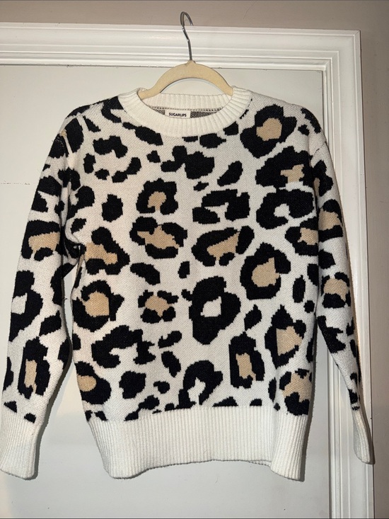 Sugarlips Sweaters - Sugarlips Black and Tan Leopard Crewneck Sweater